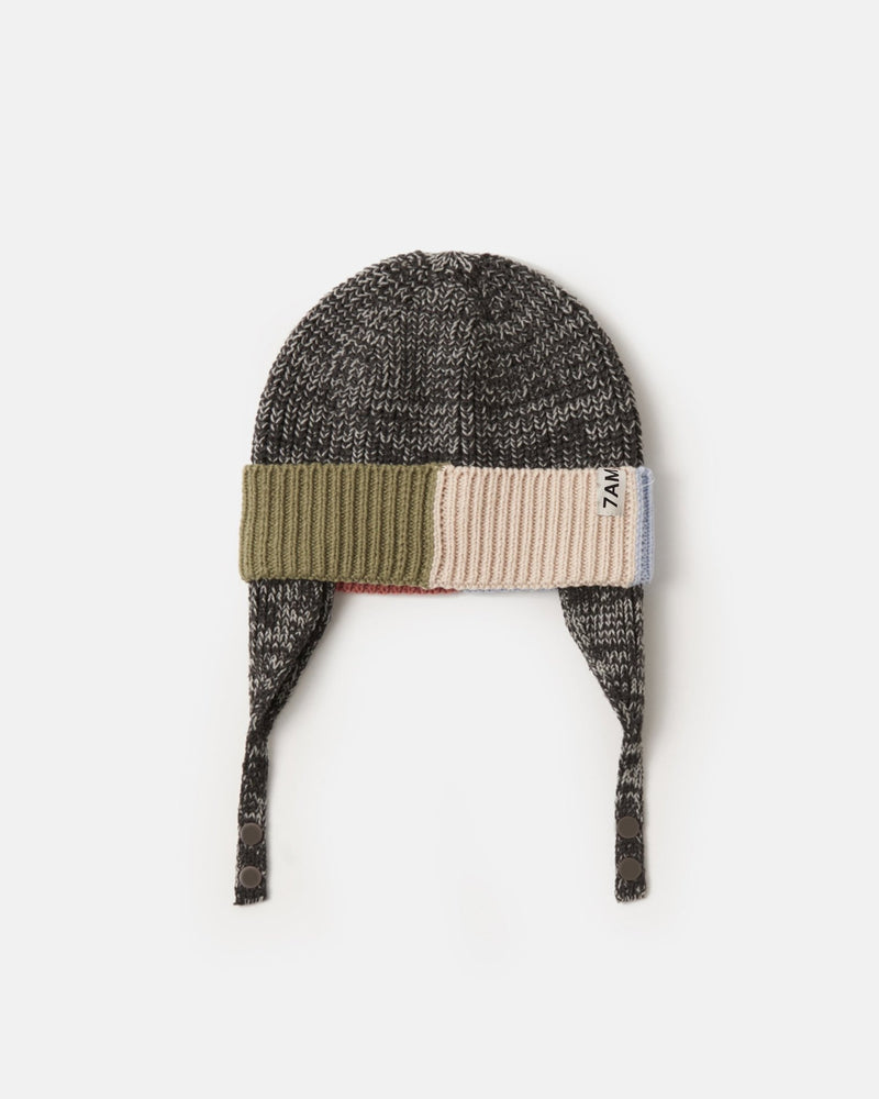 7AM - Beanie Flap Chunky | Baby and Kids Winter Beanie Collection for Cold Weather Black Melange Multicolor 0 - 6M
