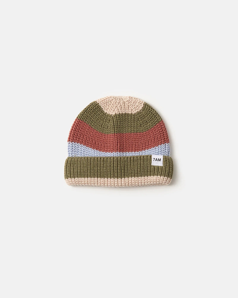 7AM - Beanie Stripe - Chunky | Striped Chunky Knit Baby & Kids Beanie Collection Mother & Baby Black Melange, Multicolor 0 - 6M