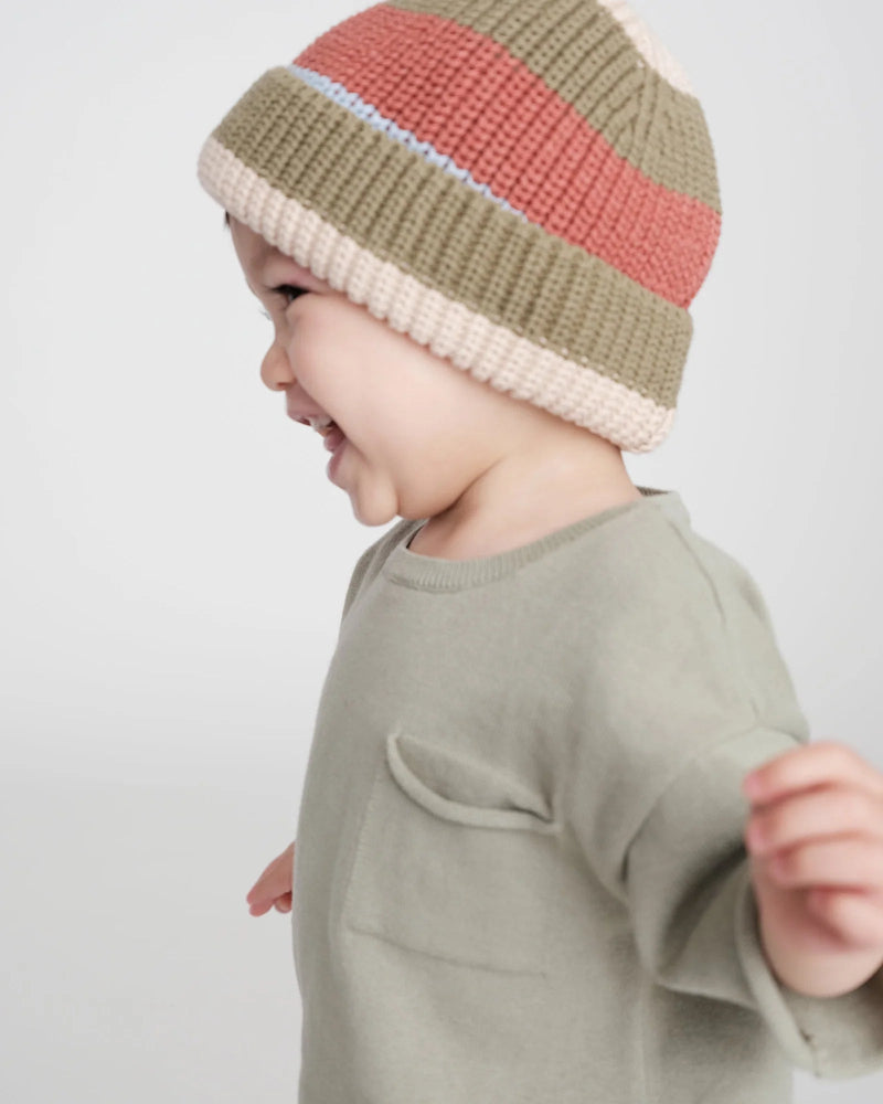 7AM - Beanie Stripe - Chunky | Striped Chunky Knit Baby & Kids Beanie Collection Mother & Baby Black Melange, Multicolor 0 - 6M