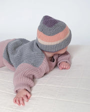 7AM - Beanie Stripe - Chunky | Striped Chunky Knit Baby & Kids Beanie Collection Mother & Baby Black Melange, Multicolor 0 - 6M