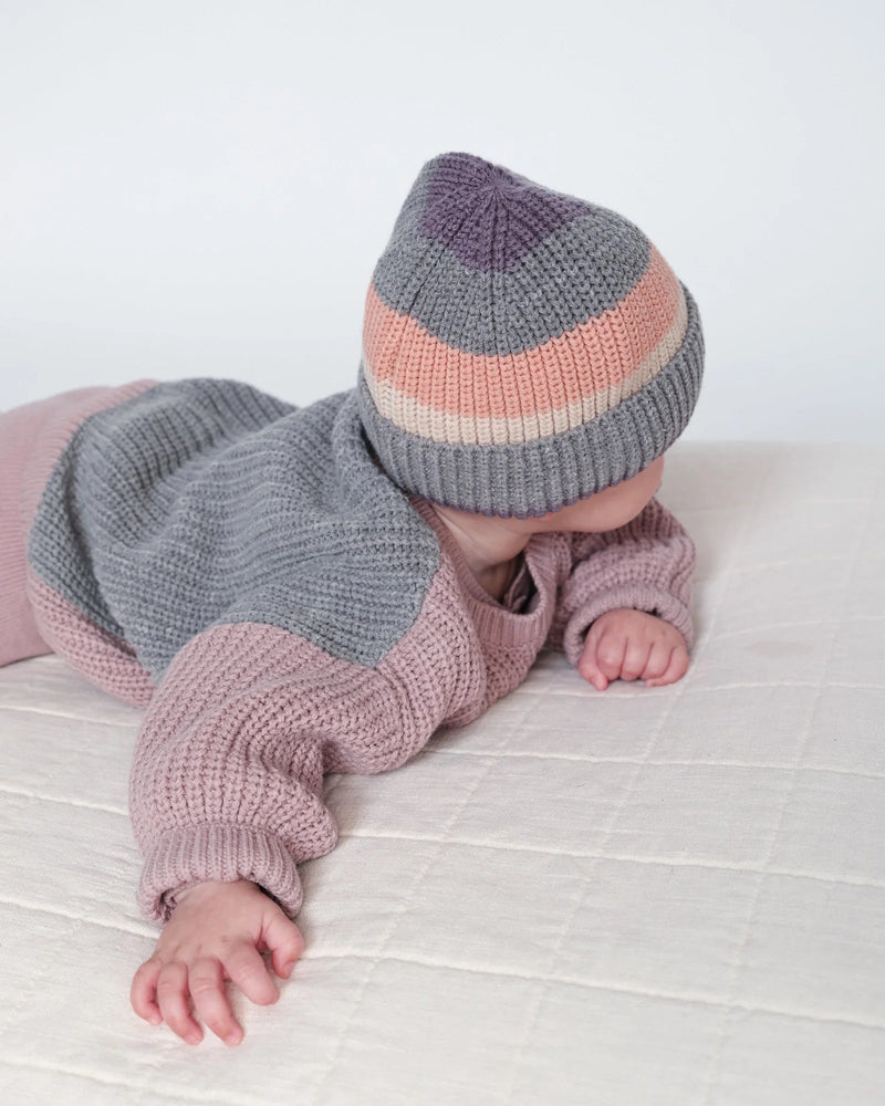 7AM - Beanie Stripe - Chunky | Striped Chunky Knit Baby & Kids Beanie Collection Mother & Baby Black Melange, Multicolor 0 - 6M