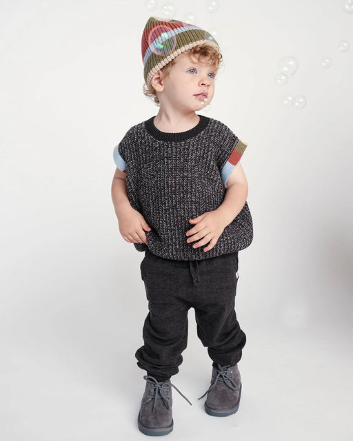 7AM - Beanie Stripe - Chunky | Striped Chunky Knit Baby & Kids Beanie Collection Mother & Baby Black Melange, Multicolor 0 - 6M