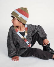 7AM - Beanie Stripe - Chunky | Striped Chunky Knit Baby & Kids Beanie Collection Mother & Baby Olive, Multicolor 0 - 6M
