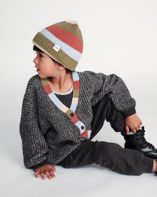 7AM - Beanie Stripe - Chunky | Striped Chunky Knit Baby & Kids Beanie Collection Mother & Baby Olive, Multicolor 0 - 6M