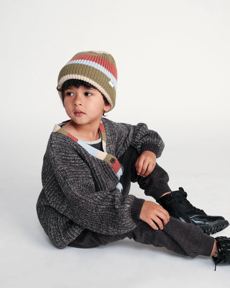 7AM - Beanie Stripe - Chunky | Striped Chunky Knit Baby & Kids Beanie Collection Mother & Baby Olive, Multicolor 0 - 6M