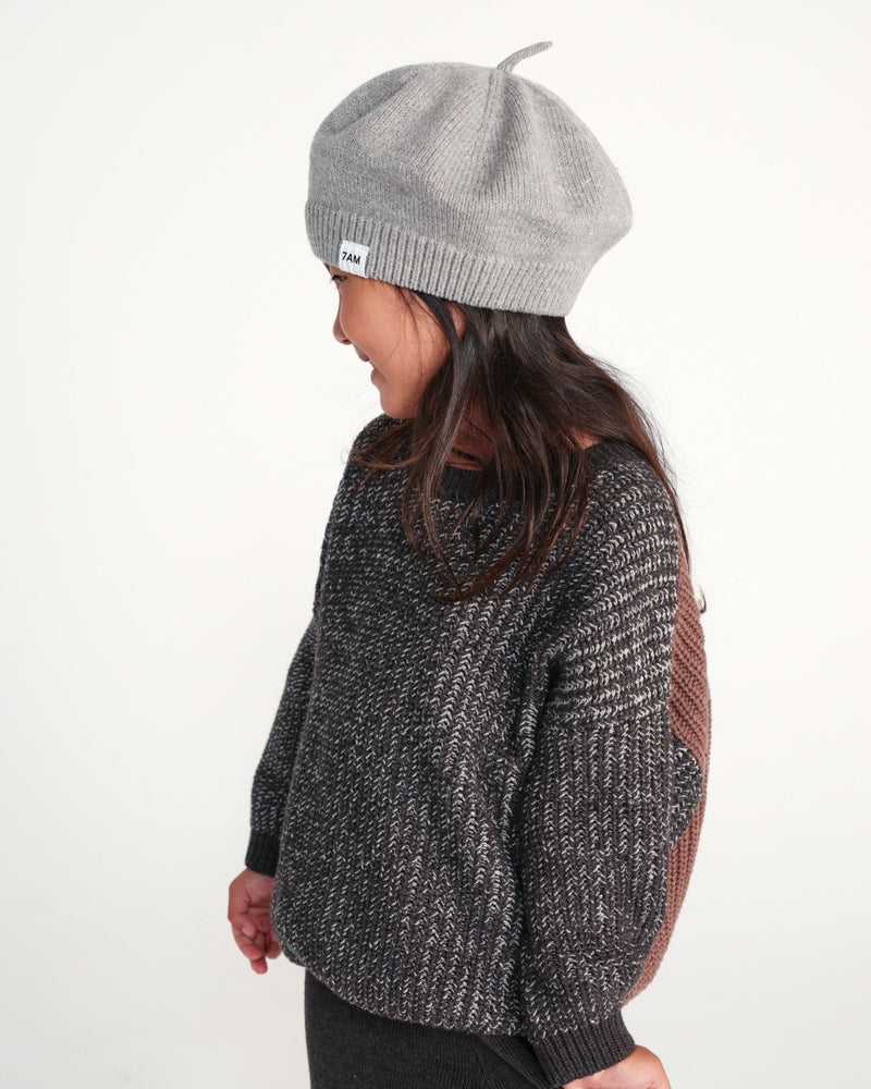 7AM - Beret Chunky | Kids Chunky Knit Beret Hat for Babies and Children Apparel & Accessories Grey 1 - 3T