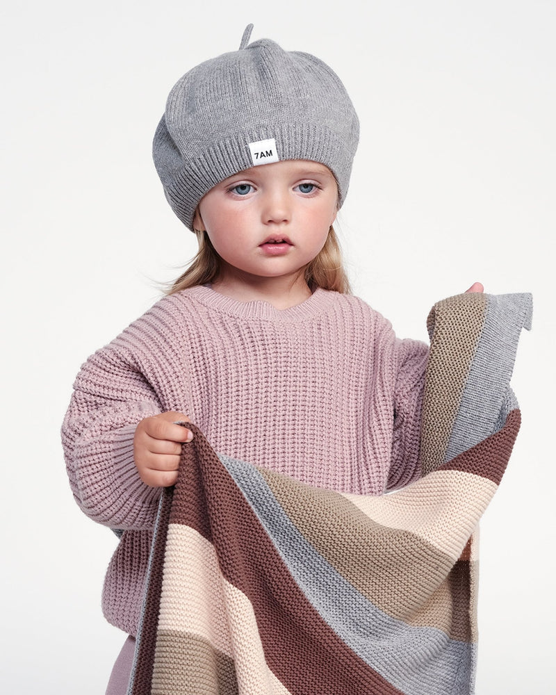 7AM - Beret Chunky | Kids Chunky Knit Beret Hat for Babies and Children Apparel & Accessories Grey 1 - 3T