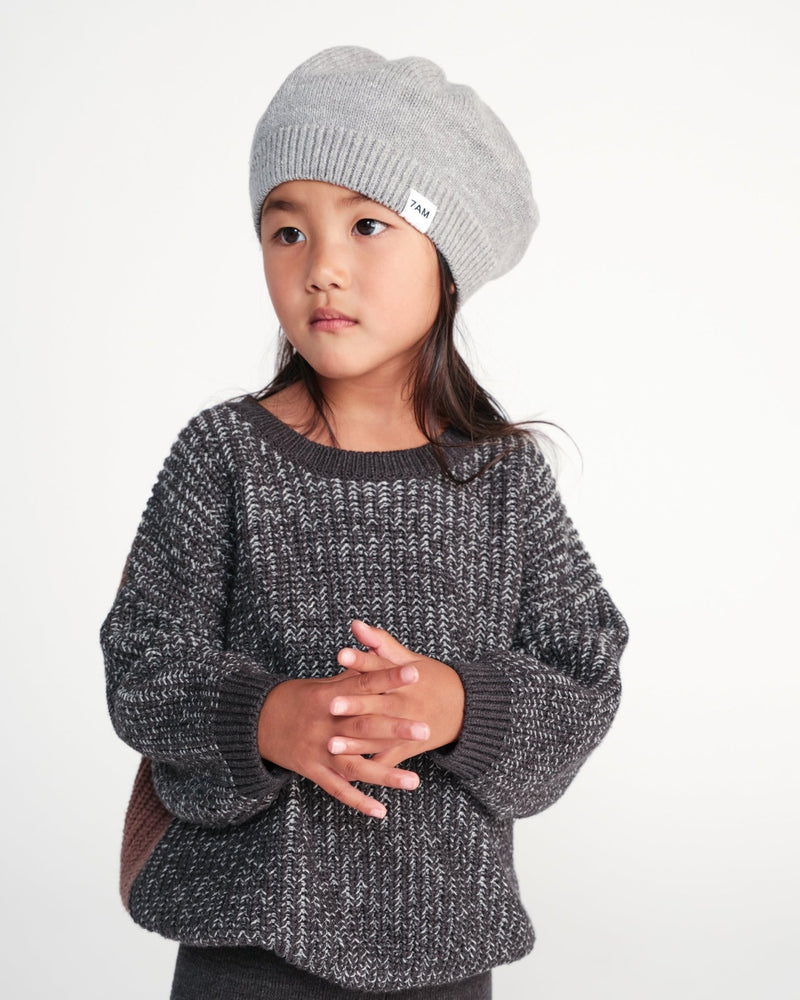 7AM - Beret Chunky | Kids Chunky Knit Beret Hat for Babies and Children Apparel & Accessories Grey 1 - 3T