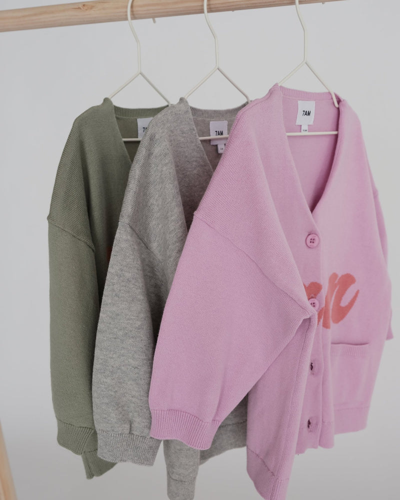 7AM - Boxy Cotton Cardigan Mother & Baby Heather Grey 6 - 12M