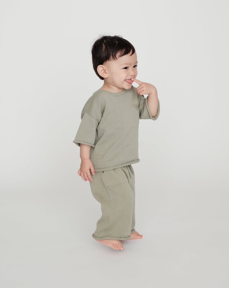 7AM - Boxy Cotton Tee Pocket Mother & Baby Sage 3 - 4T