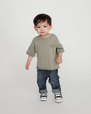 7AM - Boxy Cotton Tee Pocket Mother & Baby Sage 3 - 4T