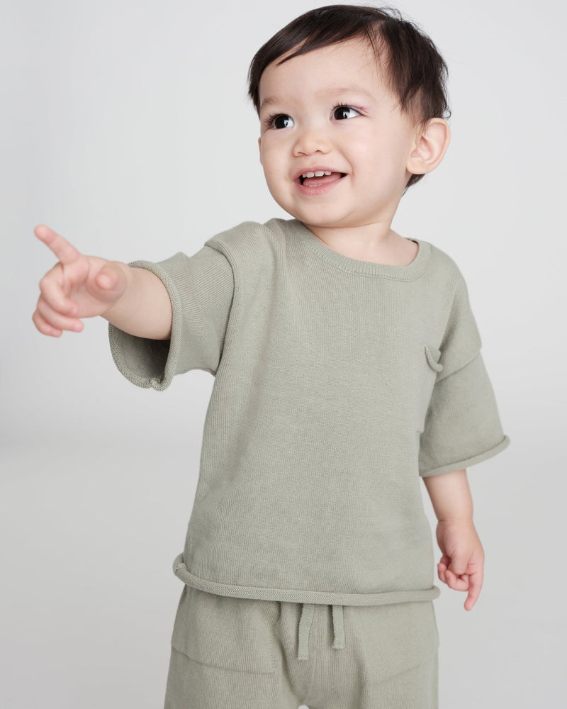7AM - Boxy Cotton Tee Pocket Mother & Baby Sage 3 - 4T