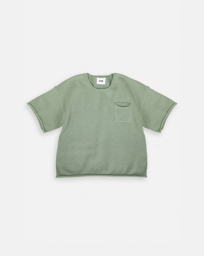 7AM - Boxy Cotton Tee Pocket Mother & Baby Sage 3 - 4T
