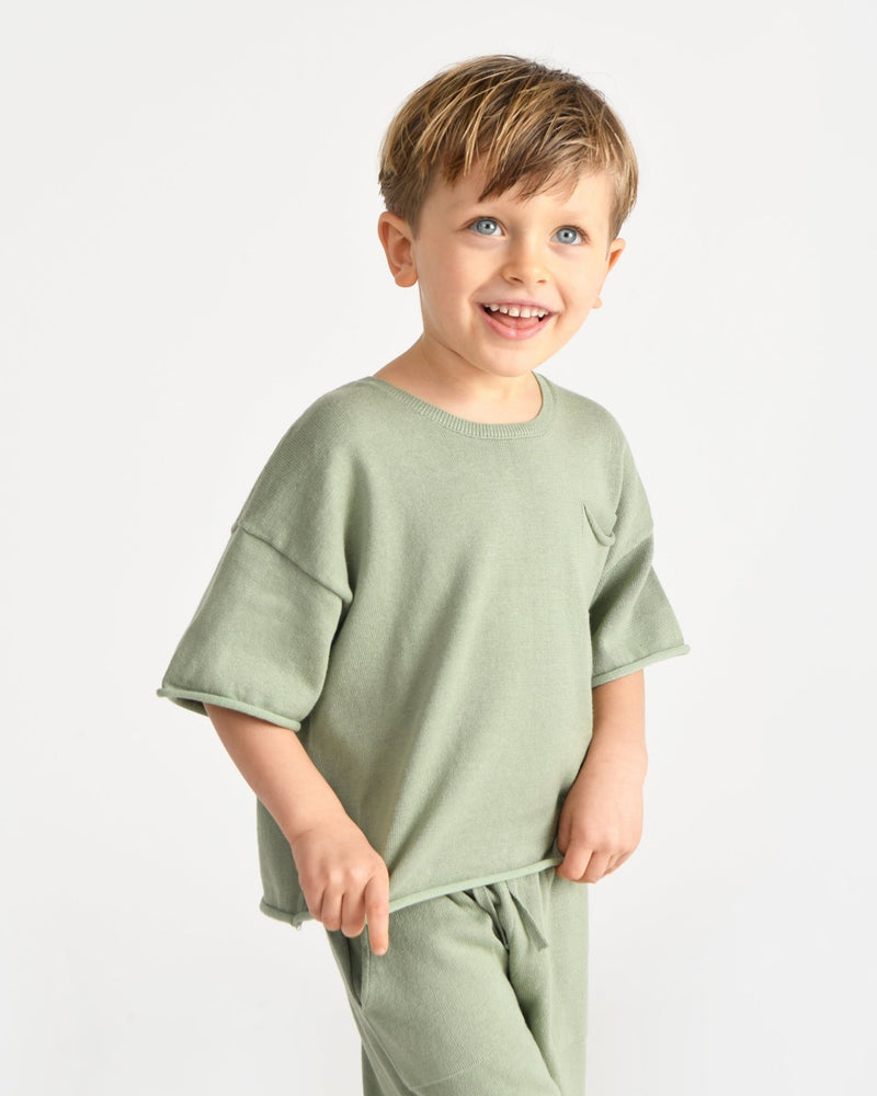 7AM - Boxy Cotton Tee Pocket Mother & Baby Sage 3 - 4T