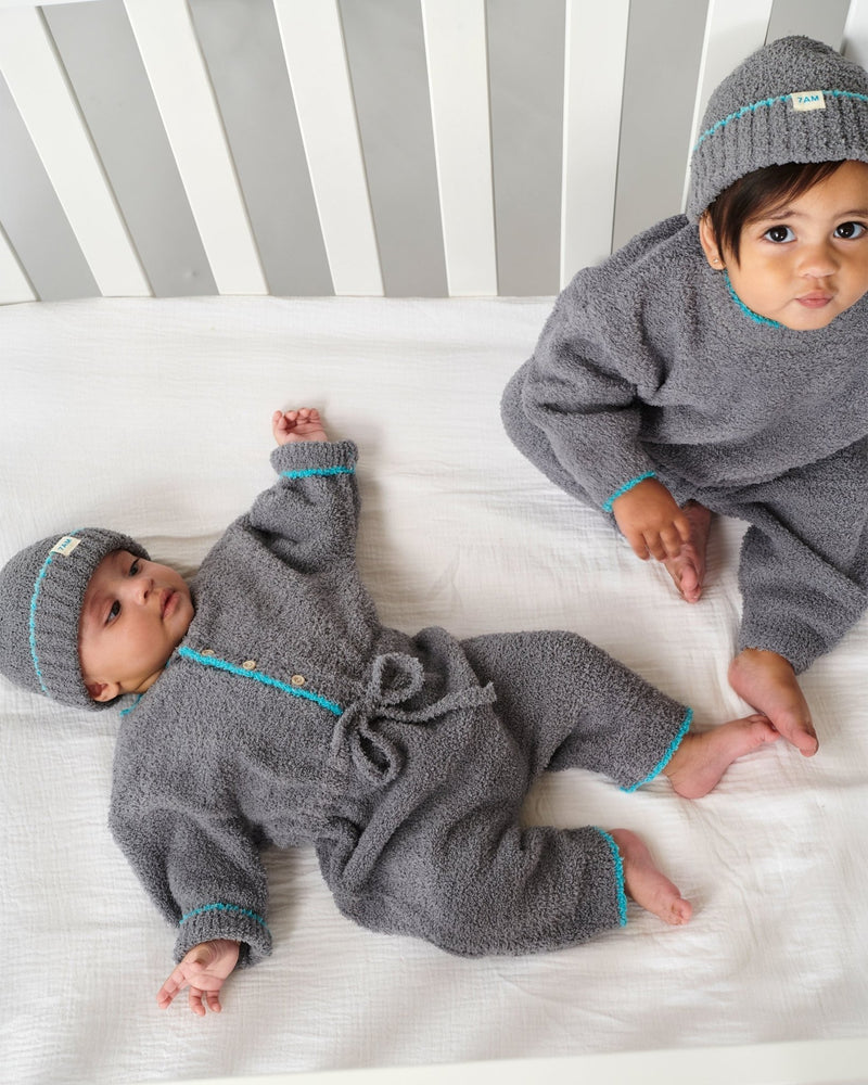 7AM - Boxy Long Sleeved Jumpsuit - Fuzzy Mother & Baby Gris 1 - 2T