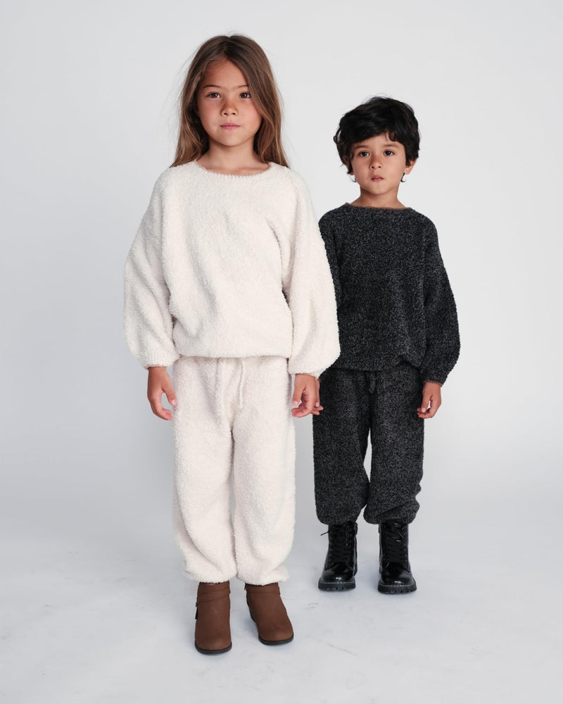7AM - Boxy Lounge Pants - Fuzzy Mother & Baby Black Melange 1 - 3M