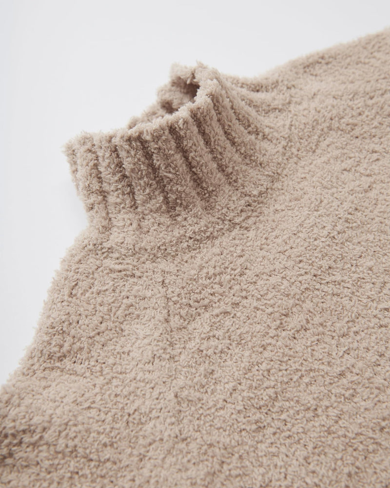7AM - Boxy Mock Neck Sweater - Fuzzy Mother & Baby Ecru 1 - 2T