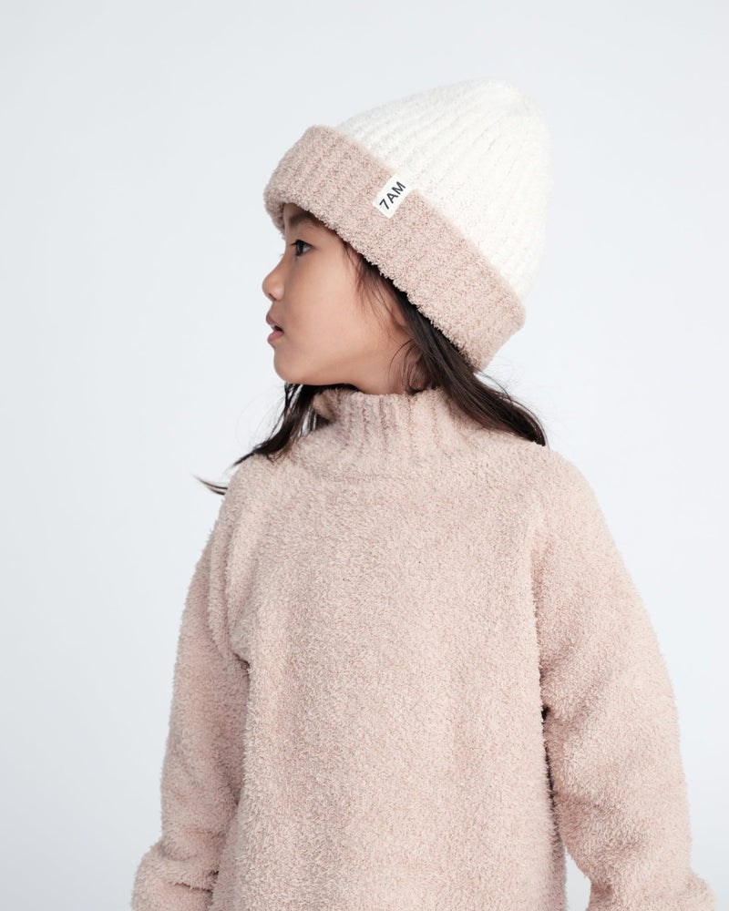 7AM - Boxy Mock Neck Sweater - Fuzzy Mother & Baby Ecru 1 - 2T