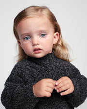 7AM - Boxy Mock Neck Sweater - Fuzzy Mother & Baby Ecru 1 - 2T