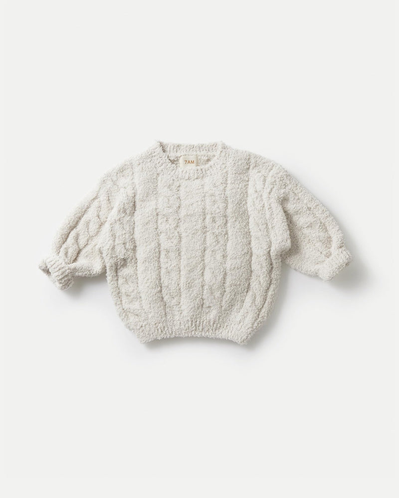 7AM - Boxy Sweater Cable - Fuzzy Mother & Baby Ecru 1 - 2T