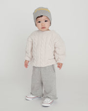 7AM - Boxy Sweater Cable - Fuzzy Mother & Baby Ecru 1 - 2T