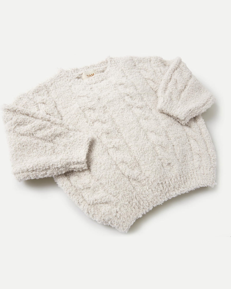 7AM - Boxy Sweater Cable - Fuzzy Mother & Baby Ecru 1 - 2T
