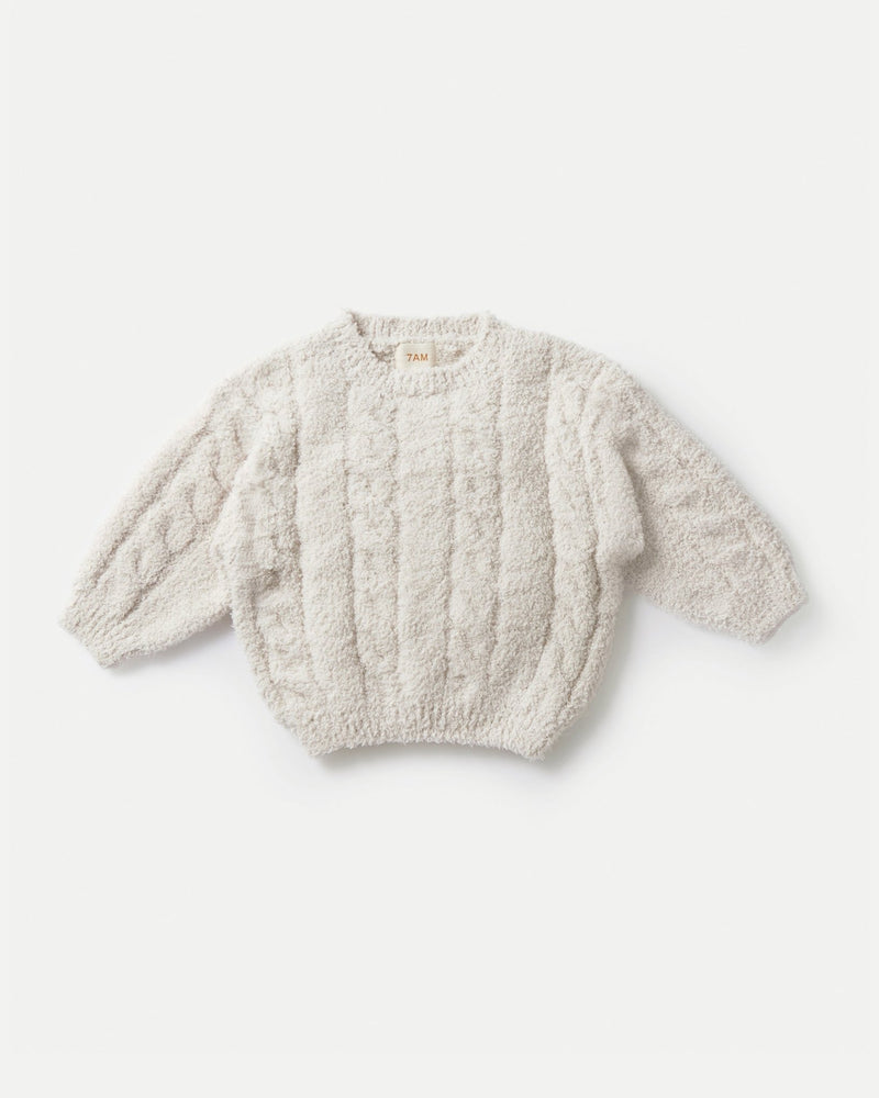 7AM - Boxy Sweater Cable - Fuzzy Mother & Baby Ecru 1 - 2T