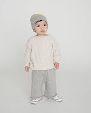 7AM - Boxy Sweater Cable - Fuzzy Mother & Baby Ecru 1 - 2T