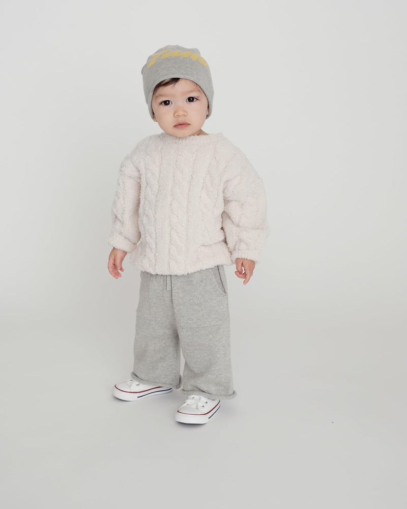 7AM - Boxy Sweater Cable - Fuzzy Mother & Baby Ecru 1 - 2T