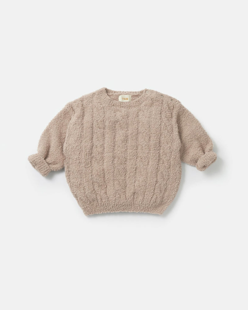 7AM - Boxy Sweater Cable - Fuzzy Mother & Baby Pecan 1 - 2T