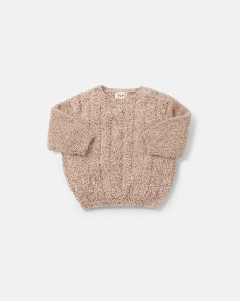 7AM - Boxy Sweater Cable - Fuzzy Mother & Baby Pecan 1 - 2T