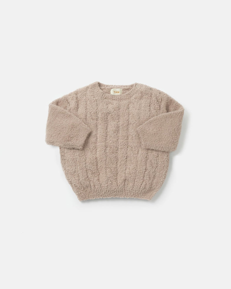 7AM - Boxy Sweater Cable - Fuzzy Mother & Baby Pecan 1 - 2T