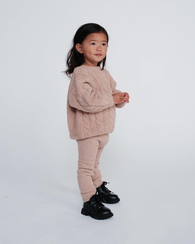 7AM - Boxy Sweater Cable - Fuzzy Mother & Baby Pecan 1 - 2T