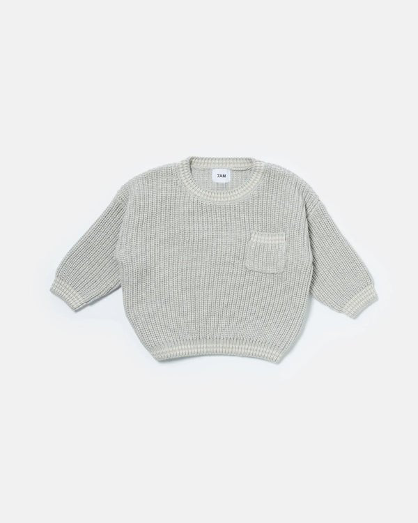 7AM - Boxy Sweater - Chunky Tennis Mother & Baby Navy, Pearl Grey 6 - 12M