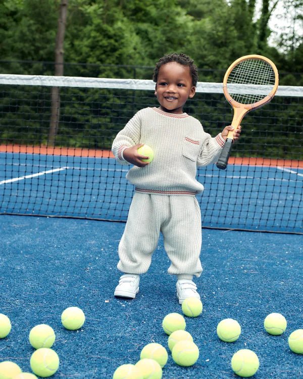 7AM - Boxy Sweater - Chunky Tennis Mother & Baby Pearl Grey, Ecru 6 - 12M