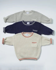 7AM - Boxy Sweater - Chunky Tennis Mother & Baby Pearl Grey, Ecru 6 - 12M