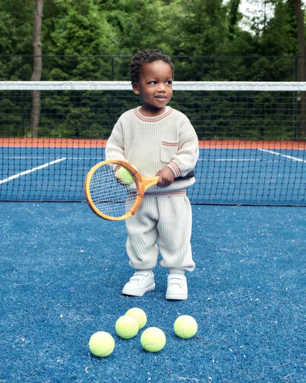 7AM - Boxy Sweater - Chunky Tennis Mother & Baby Pearl Grey, Ecru 6 - 12M