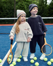 7AM - Boxy Sweater - Chunky Tennis Mother & Baby Pearl Grey, Ecru 6 - 12M