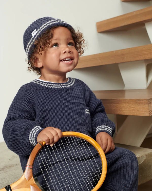 7AM - Boxy Sweater - Chunky Tennis Mother & Baby Pearl Grey, Ecru 6 - 12M