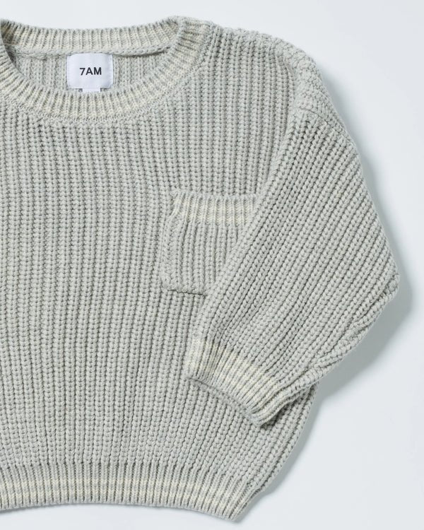 7AM - Boxy Sweater - Chunky Tennis Mother & Baby Pearl Grey, Ecru 6 - 12M