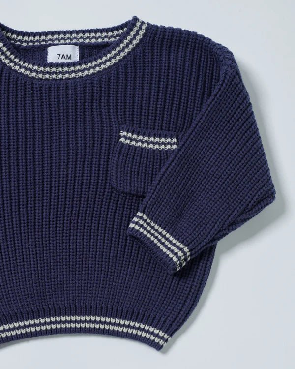 7AM - Boxy Sweater - Chunky Tennis Mother & Baby Pearl Grey, Ecru 6 - 12M