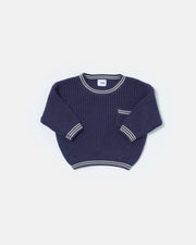 7AM - Boxy Sweater - Chunky Tennis Mother & Baby Pearl Grey, Ecru 6 - 12M
