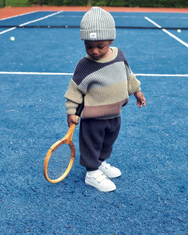 7AM - Boxy Sweater Color Block - Chunky Mother & Baby Olive Multi 18 - 24M