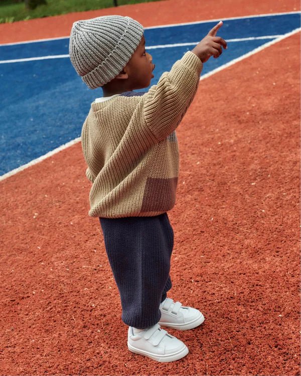 7AM - Boxy Sweater Color Block - Chunky Mother & Baby Olive Multi 18 - 24M