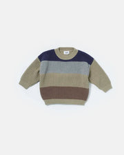 7AM - Boxy Sweater Color Block - Chunky Mother & Baby Olive Multi 18 - 24M