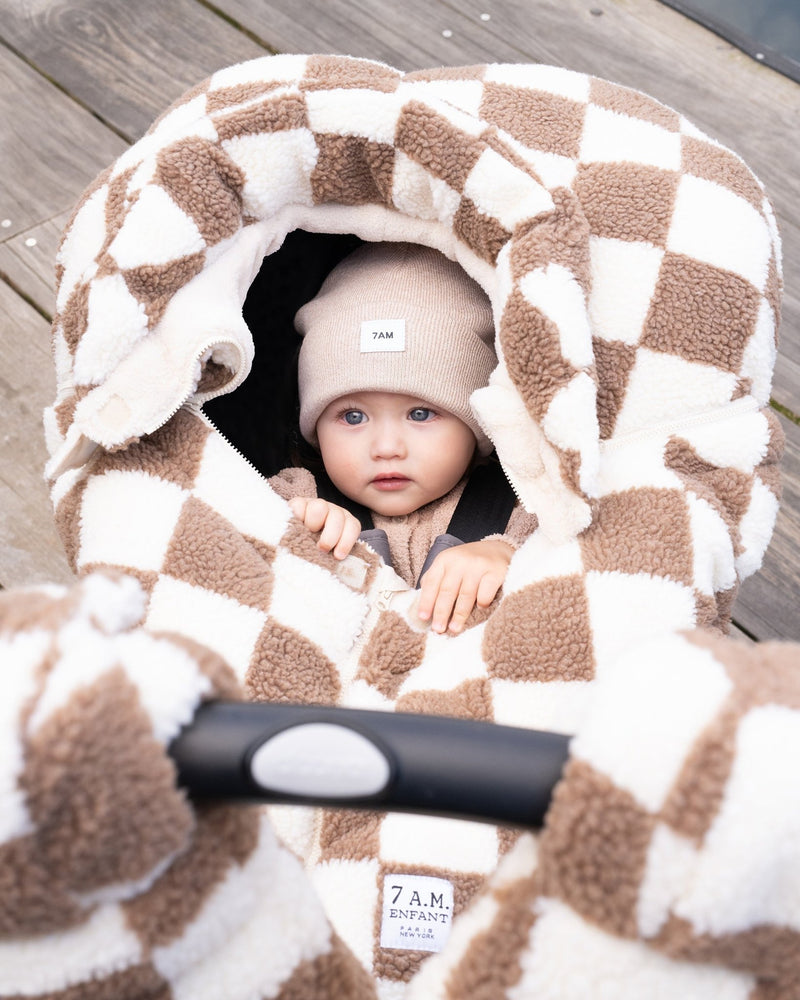 7AM - Car Seat Cocoon - Checker Berber - Print Checkers Tan - 0 - 12M Mother & Baby