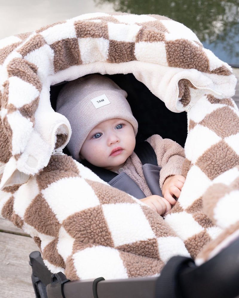 7AM - Car Seat Cocoon - Checker Berber - Print Checkers Tan - 0 - 12M Mother & Baby