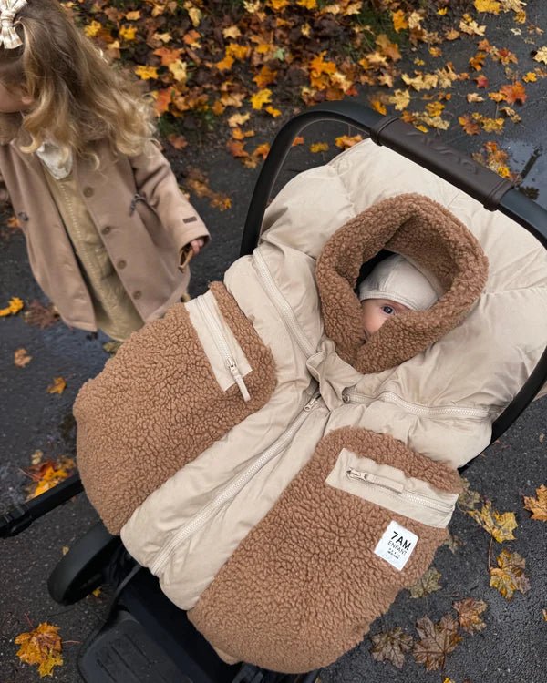 7AM - Car Seat Cocoon - Oat, Applique Cacao - 0 - 12M Mother & Baby