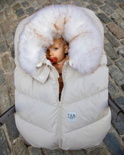 7AM - Car Seat Cocoon - Tundra Mother & Baby Heather Beige / White Faux Fur