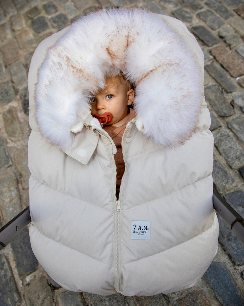 7AM - Car Seat Cocoon - Tundra Mother & Baby Heather Beige / White Faux Fur